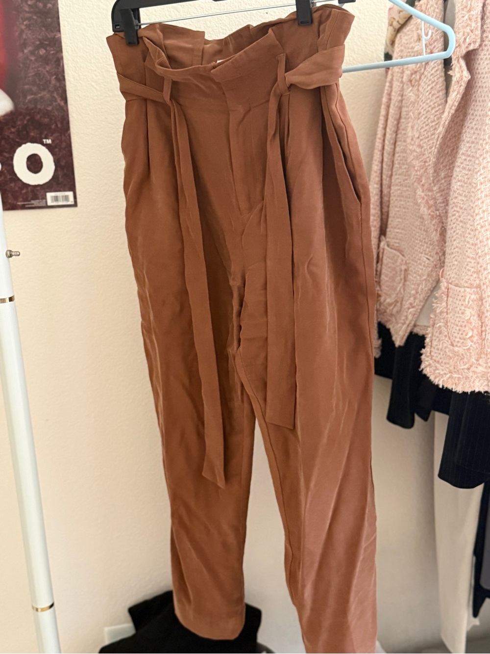 H&M Paperbag Waist Pants in Rust Brown